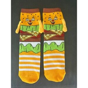 Funny Burger Pizza Novelty Crew Socks 3D Hands Size Medium / One Size